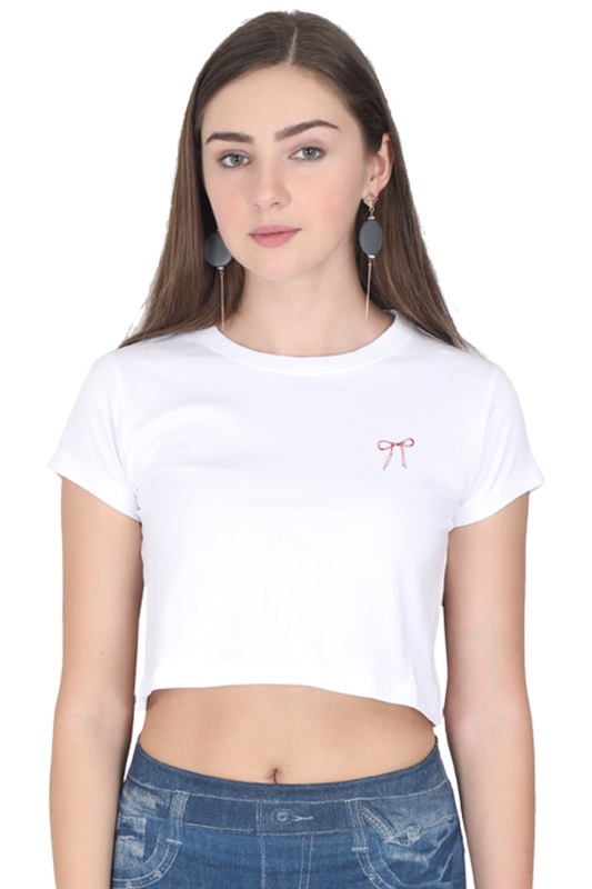 Bow (on the left cherry) - White/Black  Crop Top