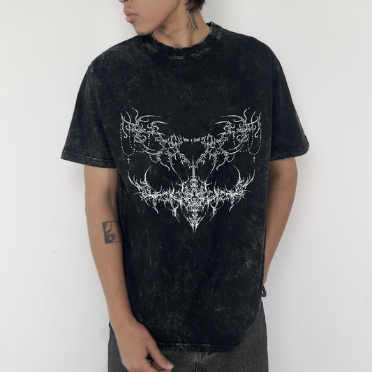 I have a heart on - Acid Wash Oversized Tee - Black